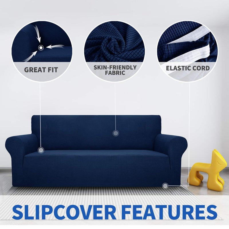 MAXIJIN Stretch Loveseat Sofa Slipcovers 1 Piece Love Seat Couch Covers for 2 Cushion Couch Non Slip Sofa Cover Washable Dog Cat Proof Furniture Protector Pet Friendly (Loveseat, Navy Blue) - Image 3